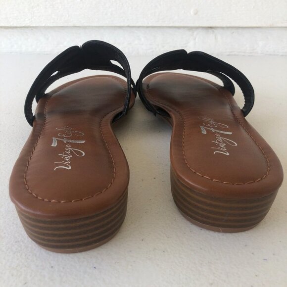 Vintage 7 Eight Apply Slip-On Black Sandal Demi Wedge Size 7 1/2 M - Picture 5 of 12